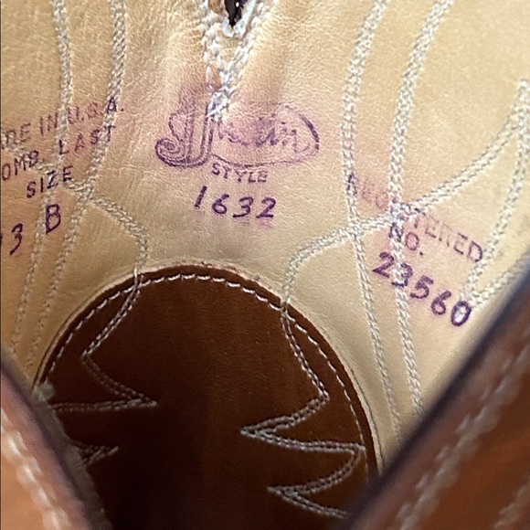 Vtg Justin Style 1632 Mens Tan Leather Western Cowboy boots sz 13B - Picture 2 of 13